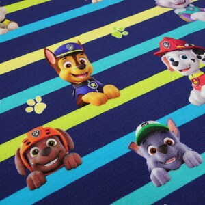 Stoff Baumwolle Jersey Paw Patrol blau bunt gestreift Kinderstoff Kleiderstoff Lizenzstoff