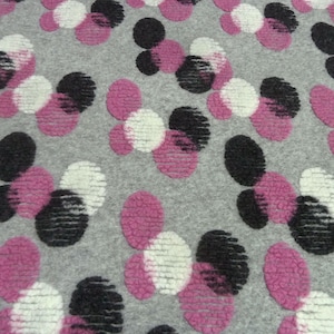 Italian patterned boiled wool fabric, egg-shaped, dotted, circled, light grey, pink, white, black, dress fabric, coat fabric