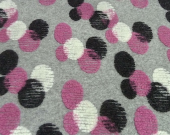 Italian patterned boiled wool fabric, egg-shaped, dotted, circled, light grey, pink, white, black, dress fabric, coat fabric