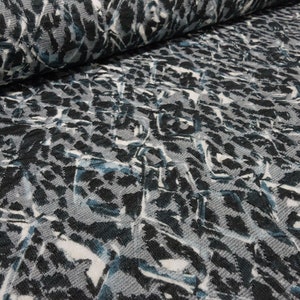 Fabric fine knit knitted fabric jacquard abstract black white grey petrol dress fabric