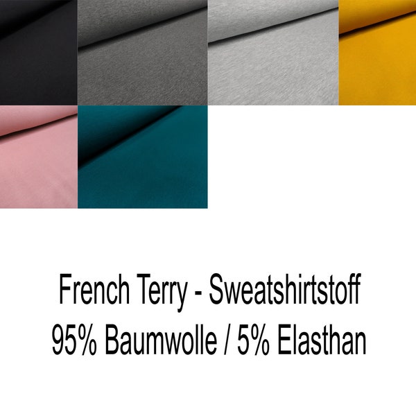 Tissu coton Français Terry Sweatshirt Tissu uni Tissu pour enfants - différentes couleurs