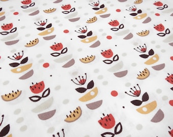 Fabric cotton poplin masks graphic pattern white red brown dress fabric blouse fabric decorative fabric children's fabric