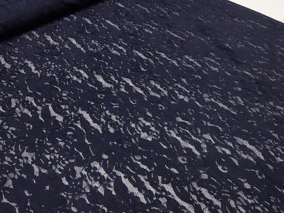 Stoff Stretch Spitze Spitzenstoff geblümt blau dunkelblau marine Kleiderstoff
