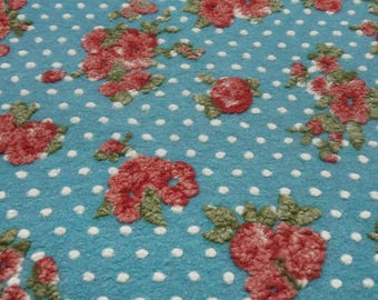 Fabric Italian pattern boiled wool relief flowers dots blue-turquoise red green white coat fabric dress fabric jacket fabric