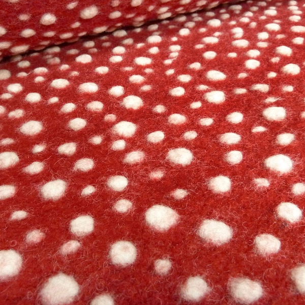 Stoff Ital. Musterwalk Kochwolle gekochte Wolle Walkloden Relief Fliegenpilz rot weiß Mantelstoff Kleiderstoff Jackenstoff