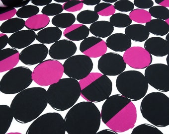Stoff Viskose Jersey Kreise Punkte schwarz weiß pink retro Kleiderstoff Kinderstoff