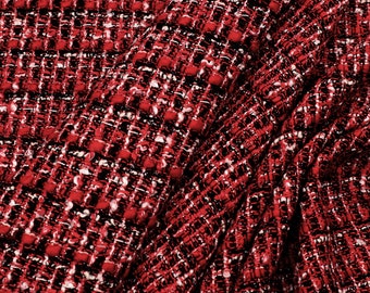 Tissu Bouclé Check Lurex rouge noir écru tissu de costume tissu de veste tissu de robe tissu de manteau