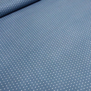 Fabric cotton poplin with 2 mm dots design jeans blue white dress fabric blouse fabric decorative fabric