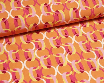 Fabric viscose blouse fabric swirls rings design orange pink yellow white dress fabric