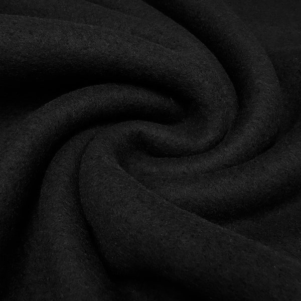 Tissu italien épais. Tissu tricoté polaire mérinos double face laine uni noir manteau tissu veste tissu robe tissu