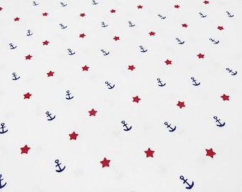 Fabric cotton poplin with anchor stars design white navy blue red blouse fabric dress fabric