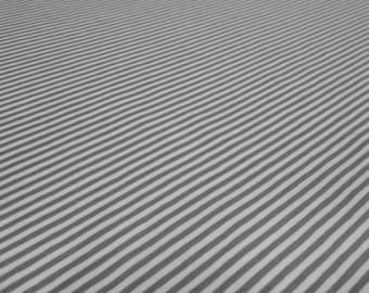 Cotton jersey fabric, 2 mm thick, pinstriped, grey/light grey, suitable for dresses and children.