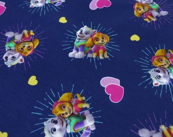 Fabric cotton jersey Paw Patrol hearts blue colorful children's fabric clothing fabric licensed fabric