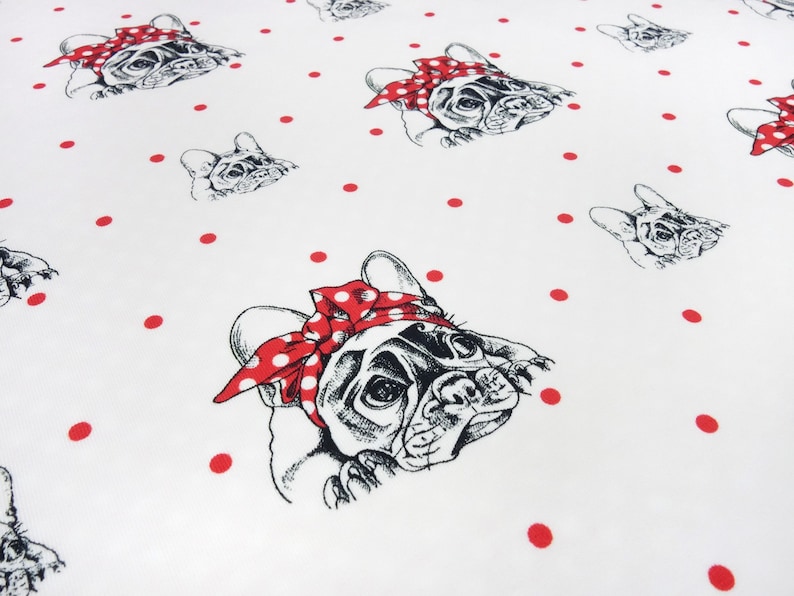 Fabric Jersey Cotton Pugs Pugs Dogs Panel 0.8m x 1.50m Red White Children/'s Fabric Dress Fabric Miss by Julie