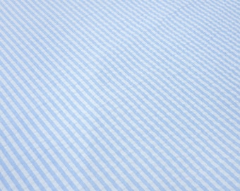 Tela de algodón seersucker, a rayas azul claro y blancas, tela para blusas, tela para vestidos.