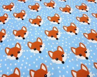 Stoff Baumwolle Jersey mit Füchse Fuchs Köpfe blau weiß orange Kinderstoff Kleiderstoff Fräulein von Julie