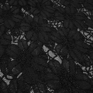 Stoff Spitze Spitzenstoff elastisch mit Blumenmuster schwarz Kleiderstoff