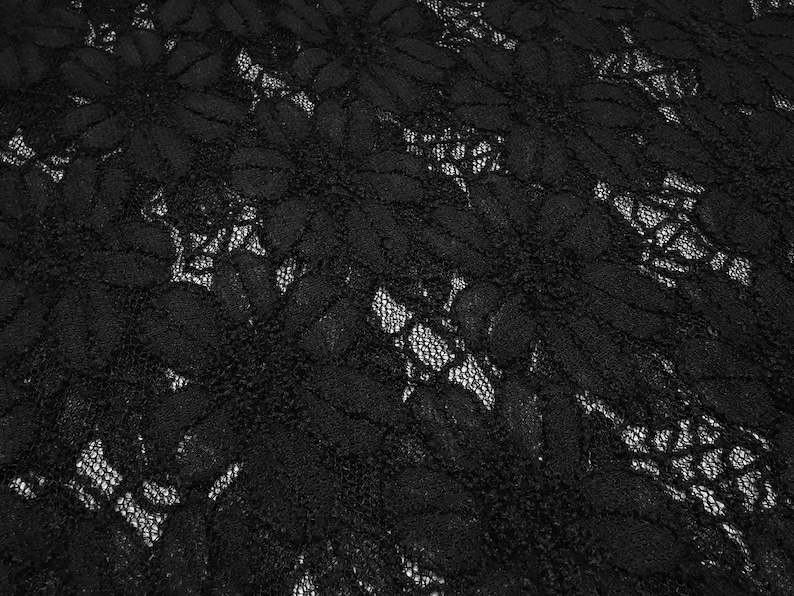 Stoff Spitze Spitzenstoff elastisch mit Blumenmuster schwarz Kleiderstoff