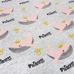 Fabric cotton jersey whales princess crowns grey pink children's fabric dress fabric Miss von Julie