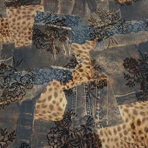 Jeans Stretch Fabric Patchwork Print Denim by the Meter Crosswise Elastic Leopard Lace Floral Flocked Cotton for Trousers Jacket Skirt Bag Soft