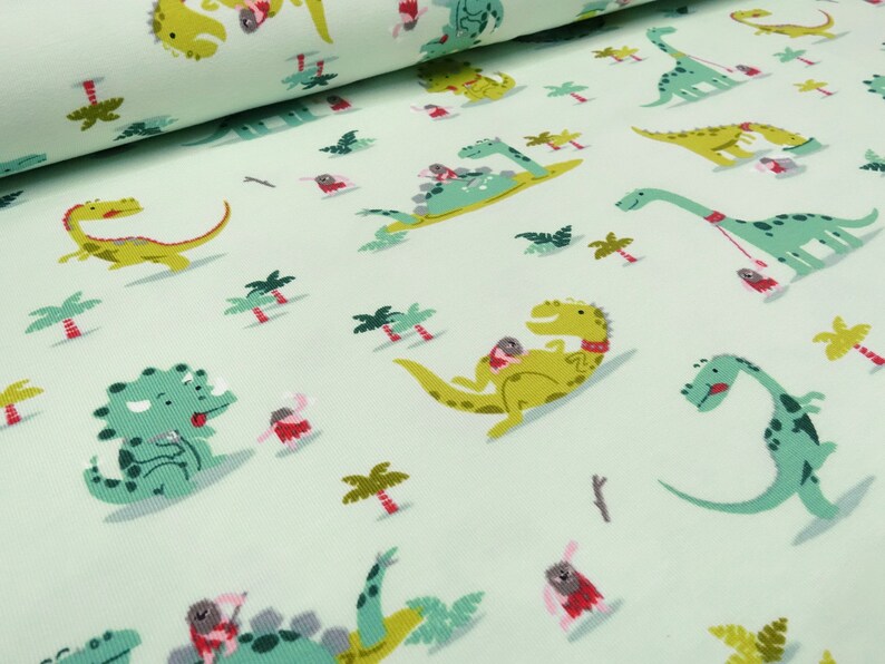 Fabric cotton jersey dinos dinosaur mint kiwi green colorful children/'s fabric garment Little Darling