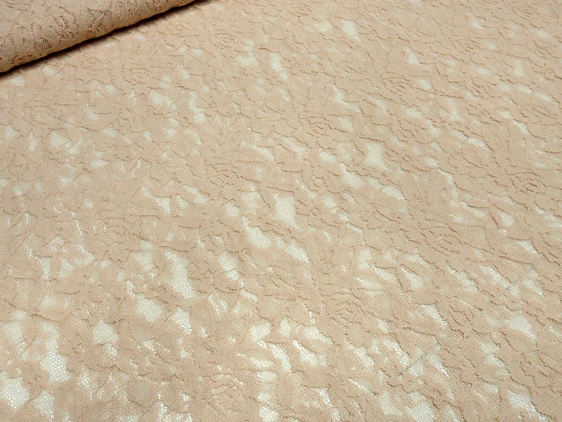 Stoff Stretch Spitze Spitzenstoff mit Blumen Rosen Ranken Design beige sand Kleiderstoff