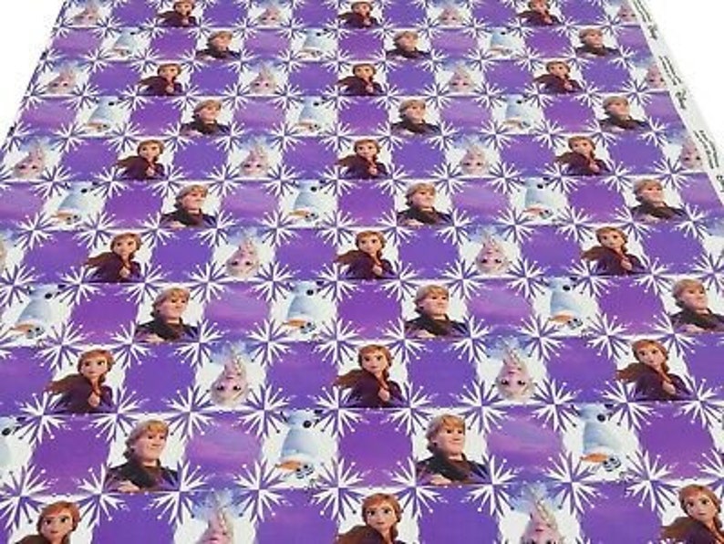 Fabric Cotton Jersey with Disney Ice Queen Frozen Anna Elsa Olaf Kristoff Design Purple White Colorful Children/'s Fabric Dress Fabric License fabric