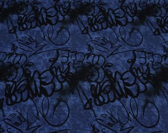 Fabric cotton French Terry Graffiti jeans blue black children's clothing fabric