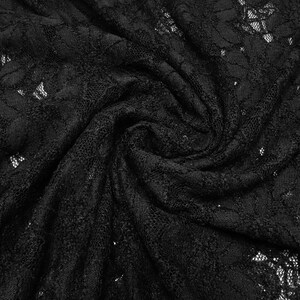Stoff Spitze Spitzenstoff elastisch mit Blumenmuster schwarz Kleiderstoff
