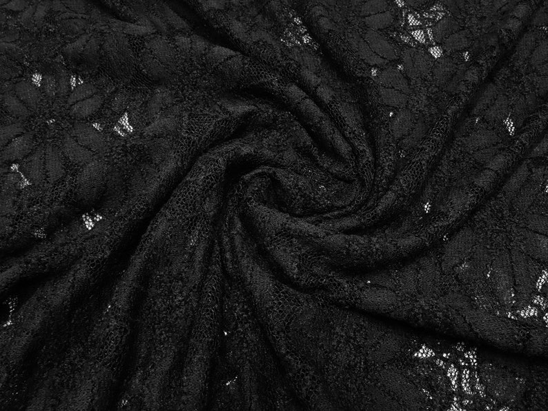 Stoff Spitze Spitzenstoff elastisch mit Blumenmuster schwarz Kleiderstoff