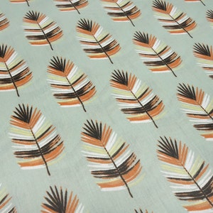 Fabric cotton poplin fir branches feathers mint brown blouse fabric dress fabric decorative fabric