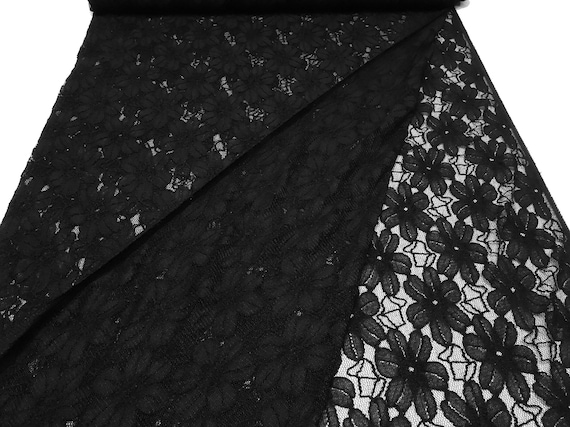 Stoff Spitze Spitzenstoff elastisch mit Blumenmuster schwarz Kleiderstoff Gothic