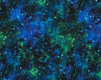 Fabric cotton sweatshirt fabric galaxy space outer space all stars black blue green dress fabric children's fabric hoodie fabric