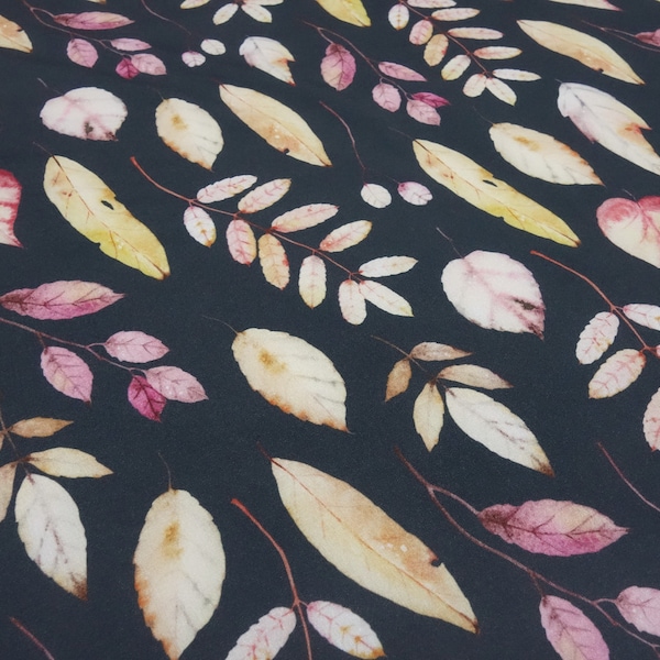 Softshell fabric with autumn leaves leaves design gray beige pink colorful jacket fabric coat fabric outdoor fabric water-repellent