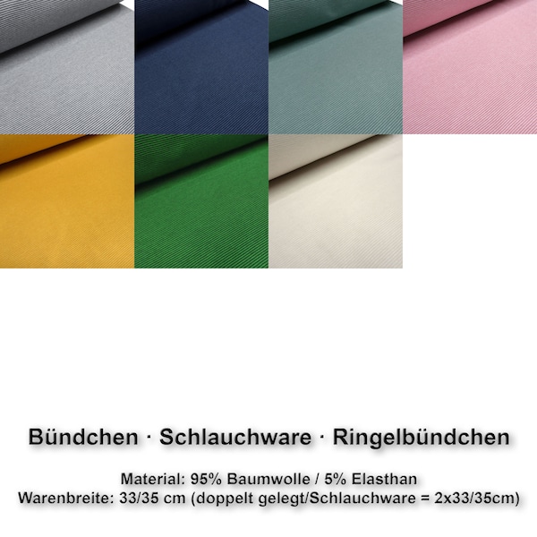 Stoff Baumwoll Bündchen Ringelbündchen 1mm gestreift Schlauchware ca.35cm breit in verschiedenen Farben