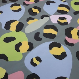 Fabric Softshell with funky Leo design grey multicolor colorful water-repellent jacket fabric coat fabric outdoor fabric