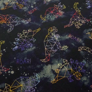 Fabric Cotton French Terry Summer Sweatshirt Fabric Dino Dinosaur Design Black Multicolor Colorful Children&#39;s Fabric Dress Fabric