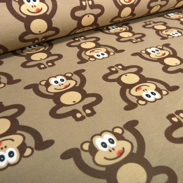 Tissu en jersey de coton singes singes marron beige tissu pour enfants tissu Little Darling