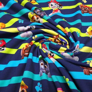Stoff Baumwolle Jersey Paw Patrol blau bunt gestreift Kinderstoff Kleiderstoff Lizenzstoff