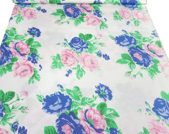 Fabric cotton stretch poplin with roses flowers design white green blue pink dress fabric blouse fabric