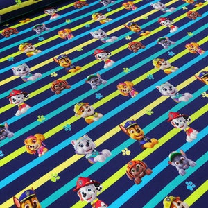 Stoff Baumwolle Jersey Paw Patrol blau bunt gestreift Kinderstoff Kleiderstoff Lizenzstoff