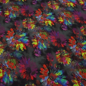 Fabric sweatshirt fabric alpine fleece flowers blossoms grey black multicolor children&#39;s fabric dress fabric