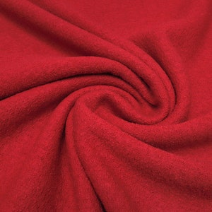Tessuto lana cotta fine Merino italiana, loden bollito, rosso unito, tessuto per abiti, tessuto per cappotti, tessuto per bambini