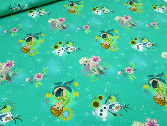 Fabric Cotton Jersey Ice Queen Frozen Anna Elsa Olaf Green - Etsy Finland