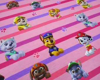 Fabric cotton jersey with licensed print Paw Patrol pink colorful striped children's clothing fabric licensed fabric