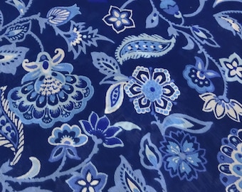 Fabric Yoryu chiffon crinkle flower pattern design blue royal blue white blouse fabric dress fabric
