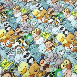 Fabric cotton French Terry sweatshirt fabric Crazy Animals animals mint multicolor colorful dress fabric children's fabric