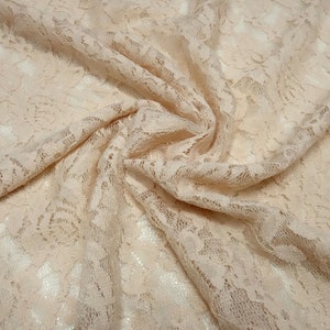 Stoff Stretch Spitze Spitzenstoff mit Blumen Rosen Ranken Design beige sand Kleiderstoff