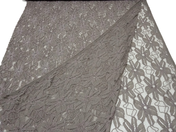 Fabric Bi-stretch Lace Lace Fabric With Floral Pattern Taupe Brown