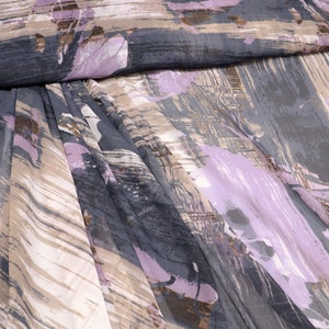 Fabric blouse fabric chiffon bark abstract design lilac gray brown beige ecru dress fabric